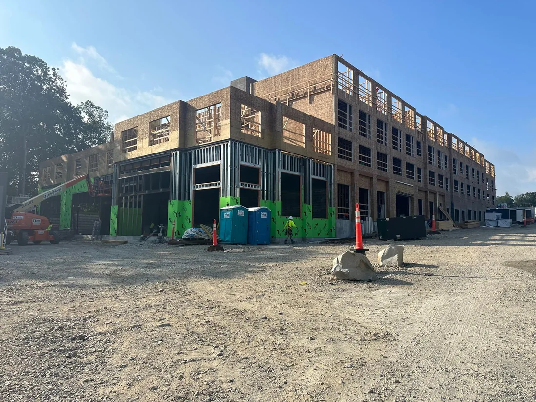 Timber framing and wall sheathing on a National Lumber construction project